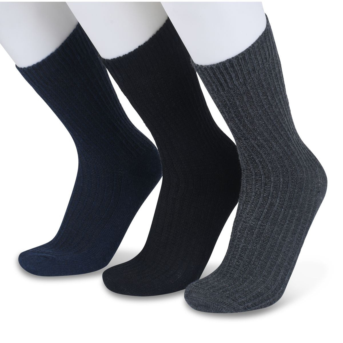 MENS TEXTURED KNIT WOOL BLEND SOCKS 3 PAIR