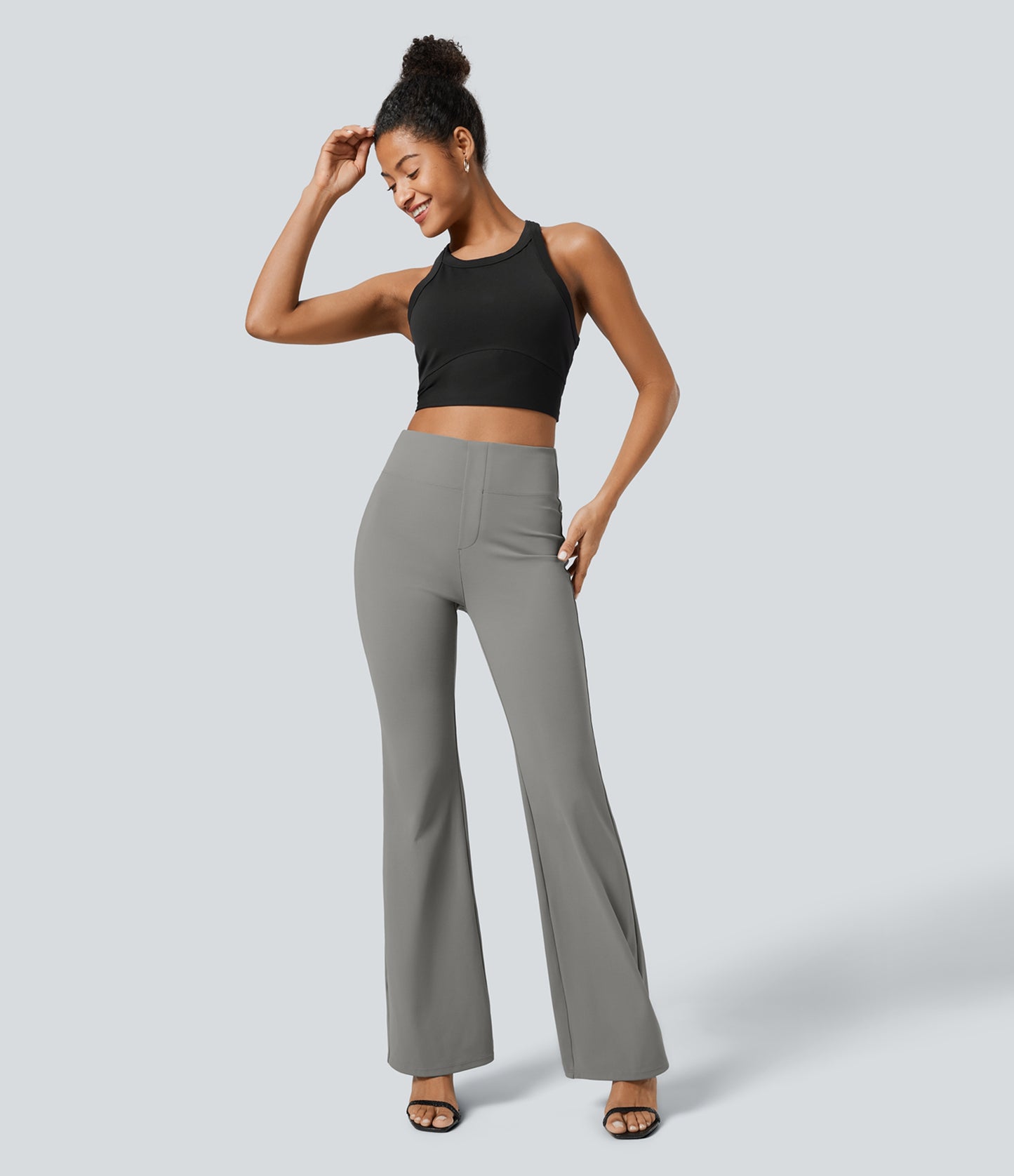 High waisted back side pocket slight flare work pants