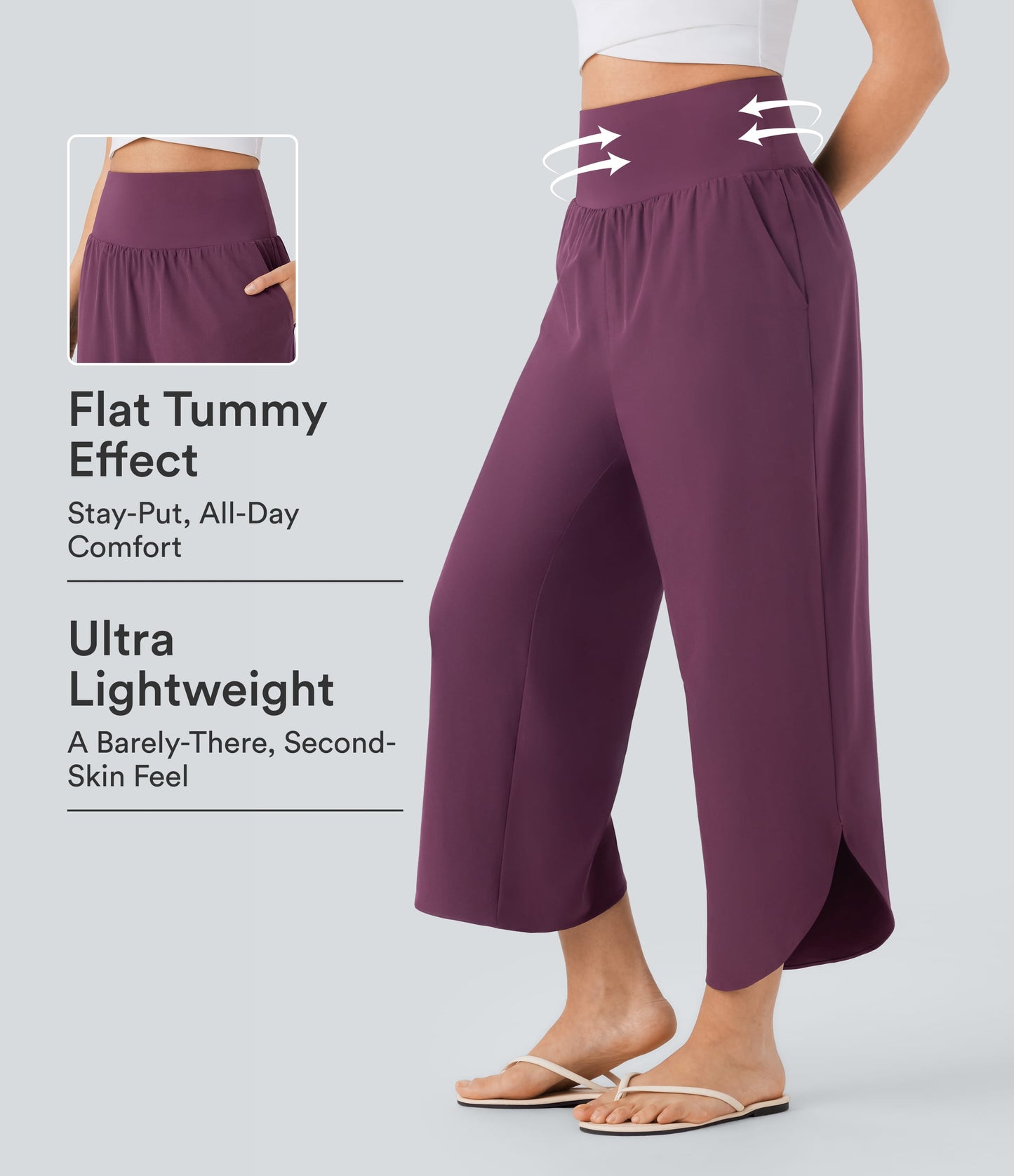High waisted tummy control split hem quick dry resort pants