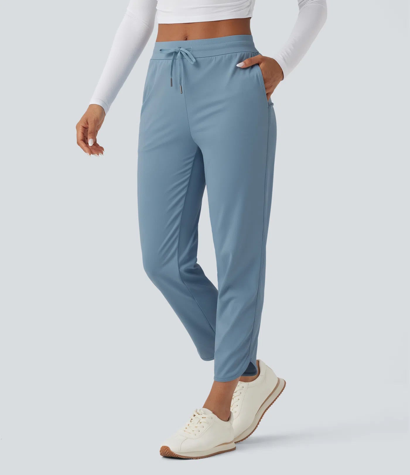 MID RISE DRAWSTRING CURVED HEM QUICK DRY GOLF TAPERED PANTS