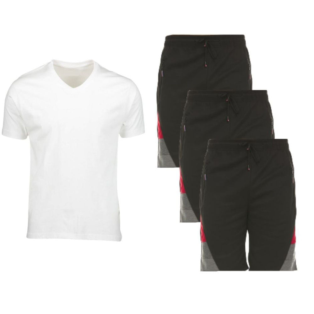 4 PIECE MENS MOISTURE WICKING SHORTS AND V NECK T SHIRT