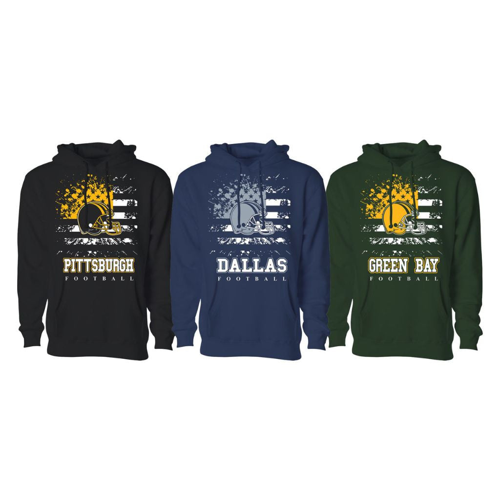 MENS STAR SPANGLED FOOTBALL PULLOVER HOODIE