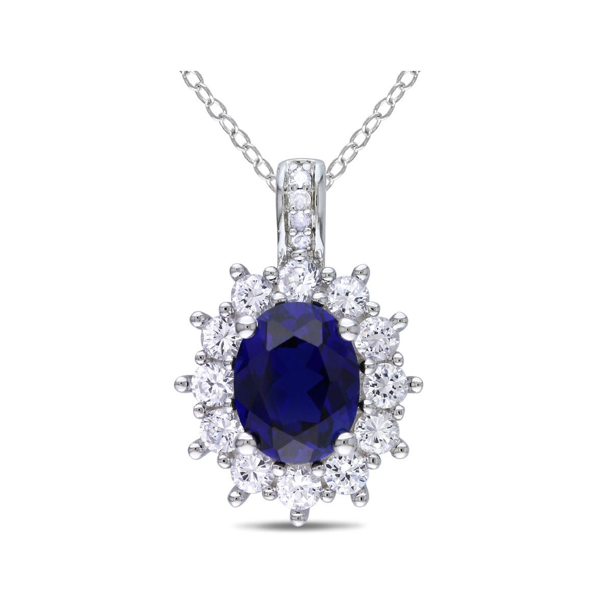 4.0 CARAT LAB CREATED BLUE AND WHITE SAPPHIRE PENDANT NECKLACE