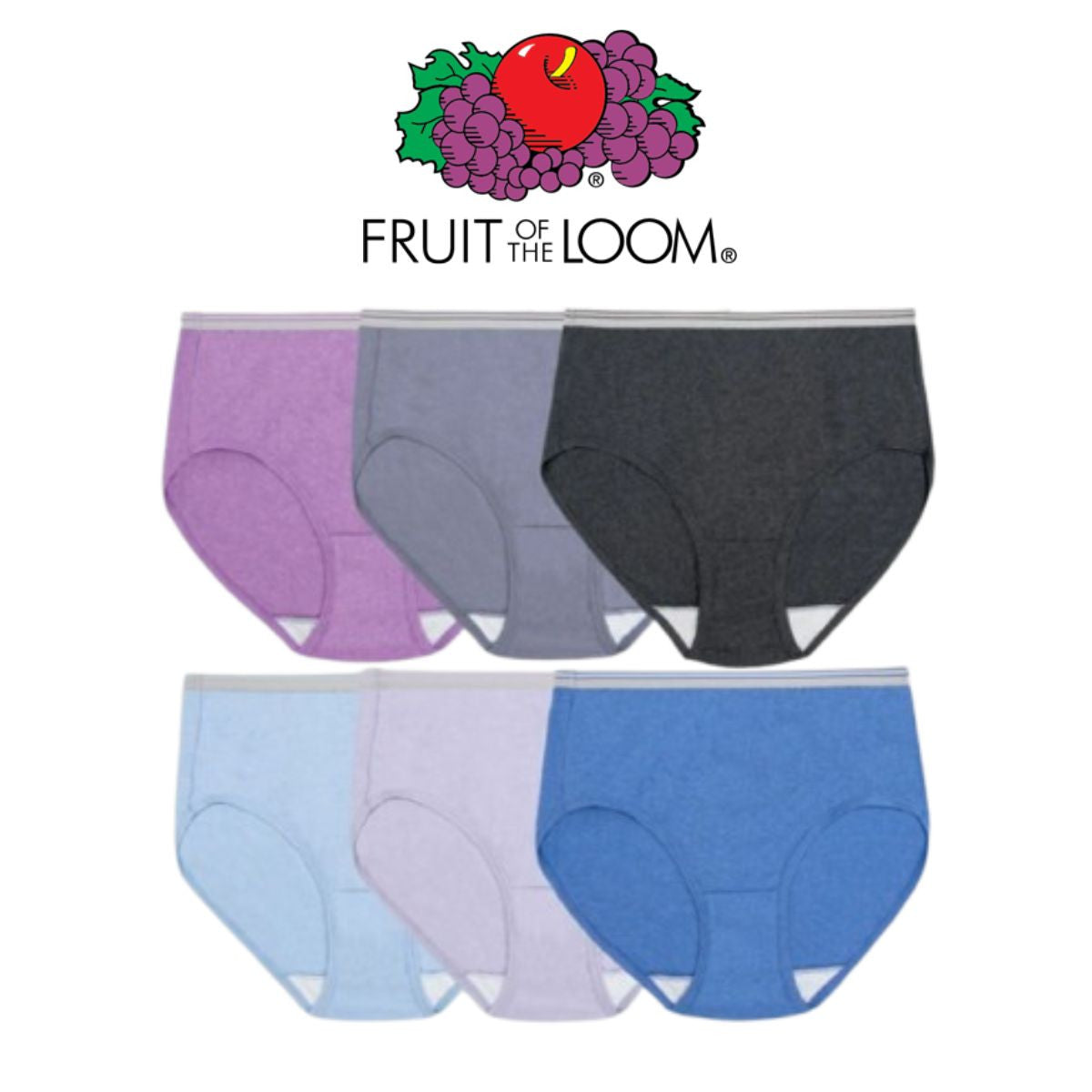 FRUIT OF THE LOOM WOMENS HEATHER BRIEF PANTY 6 PACK