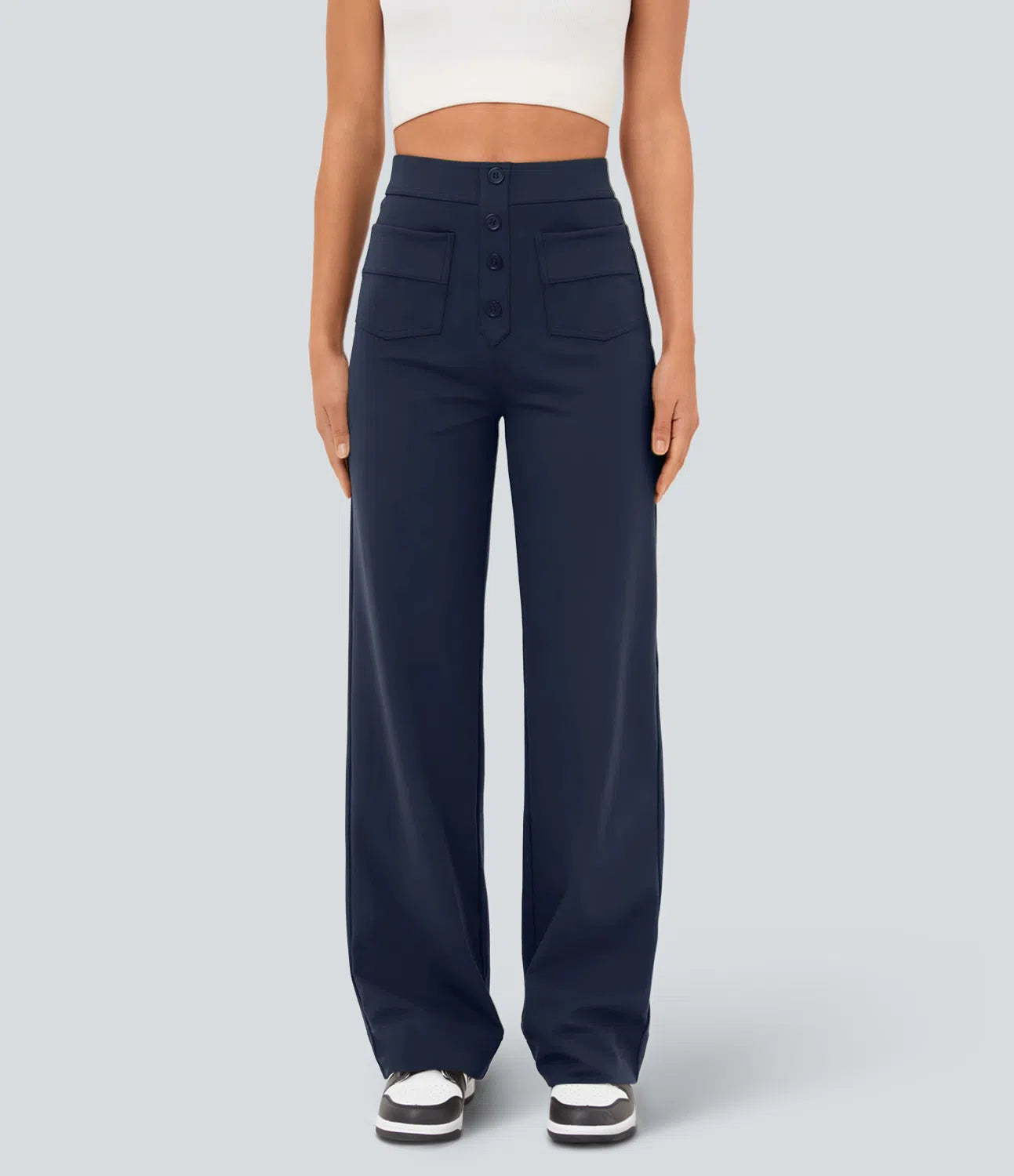 DAY STRETCH HIGH WAISTED POCKETS STRAIGHT LEG CASUAL PANTS