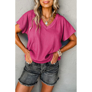 EMERSON CRINKLED V NECK WIDE SLEEVE T SHIRT