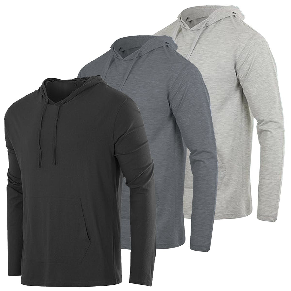MENS COTTON LIGHTWEIGHT DRAWSTRING HOODIE WITH POCKET 3 PACK