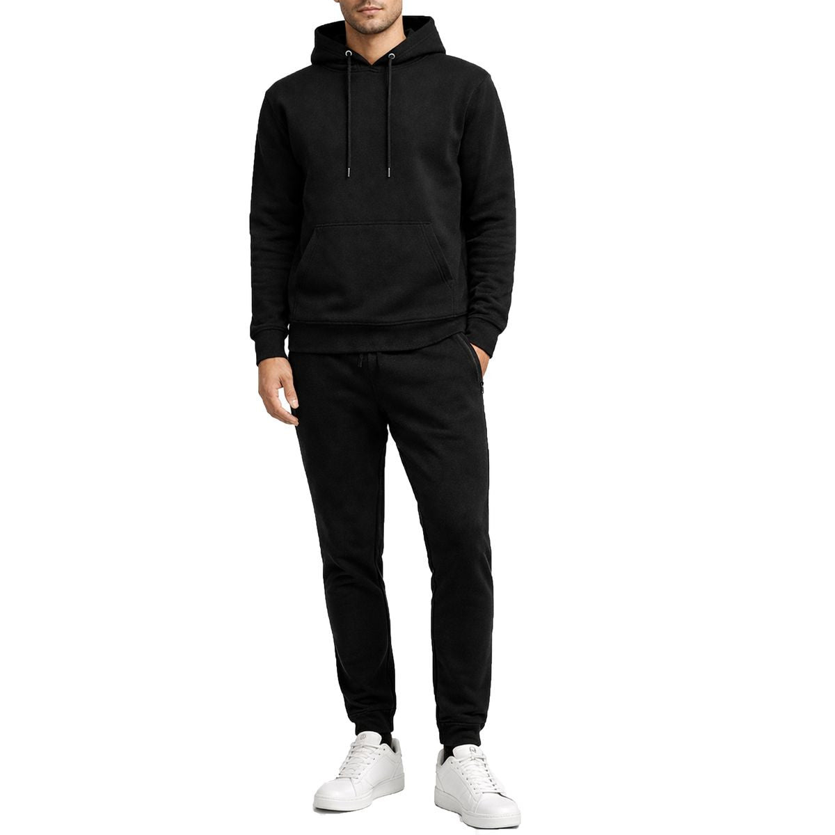 MENS SOFT FLEECE COTTON BLEND PULLOVER HOODIE AND JOGGER SET