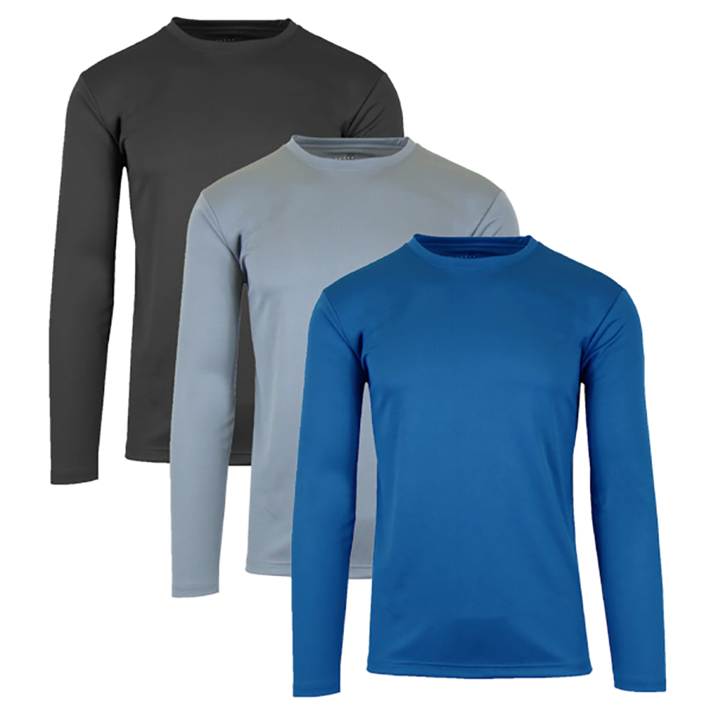 MENS MOISTURE WICKING LONG SLEEVE PERFORMANCE TAGLESS TEE 3 PACK