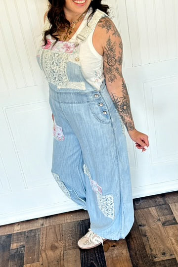 The patchwork petals denim overalls