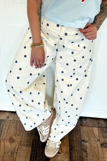 The navy sprinkle barrel pants