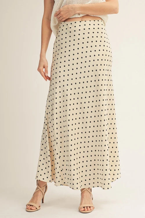 The dotty darling satin maxi skirt