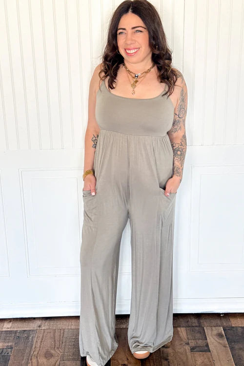 Jersey knit spaghetti strap jumpsuit