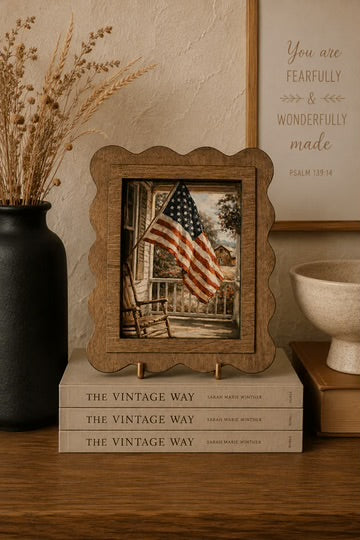 Scallop porch flag arch framed canvas art