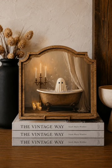Ghost in tub provincial arch framed art 9x10 inch
