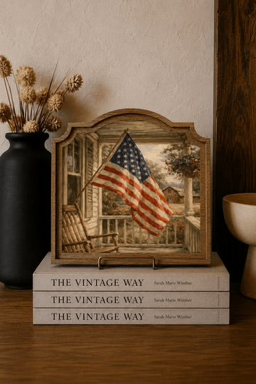 Porch flag provincial arch framed art 9x10 inch
