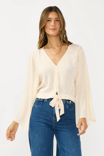 Lovestitch women’s lace trim tie front blouse