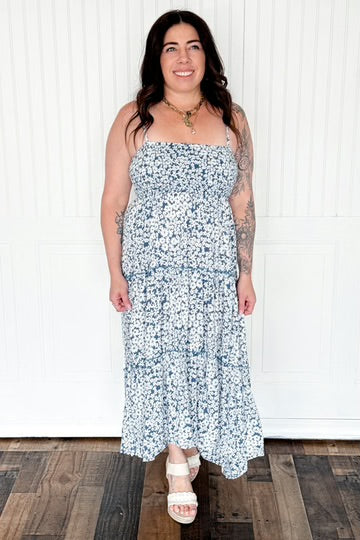 The blue bloom smocked hi - low maxi