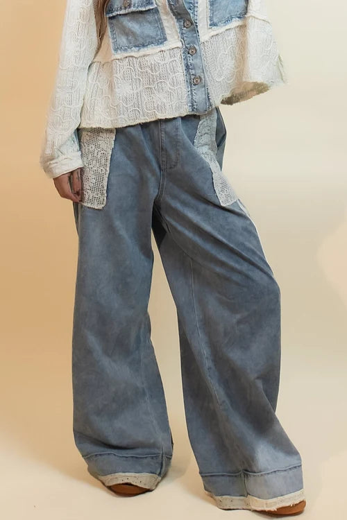 Pol womens countryside crochet denim pants