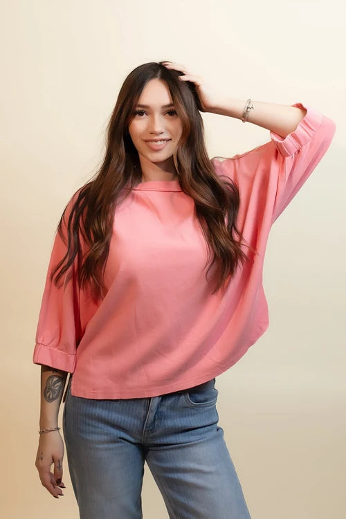 Davi and Dani womens rosy harvest boat neck puff sleeve sweater top
