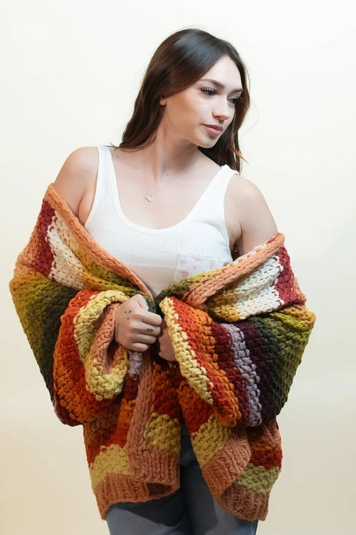 Listicle womens rustic rainbow layers cardigan