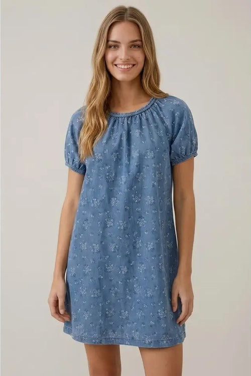 Doe and Rae womens flower cart denim mini dress