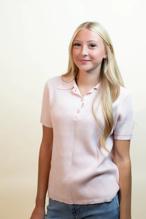 Lovestitch womens sweet peony waffle knit polo top