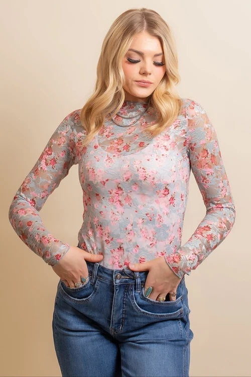 Davi and Dani womens pressed wildflower mesh top