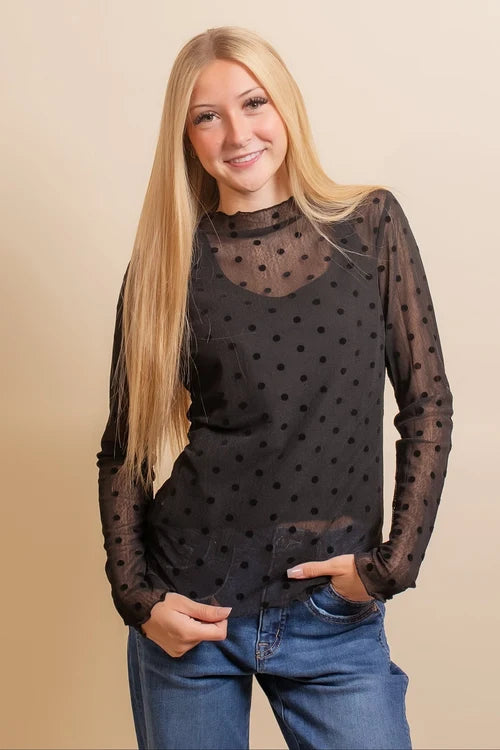Davi and Dani womens bewitched dots sheer top