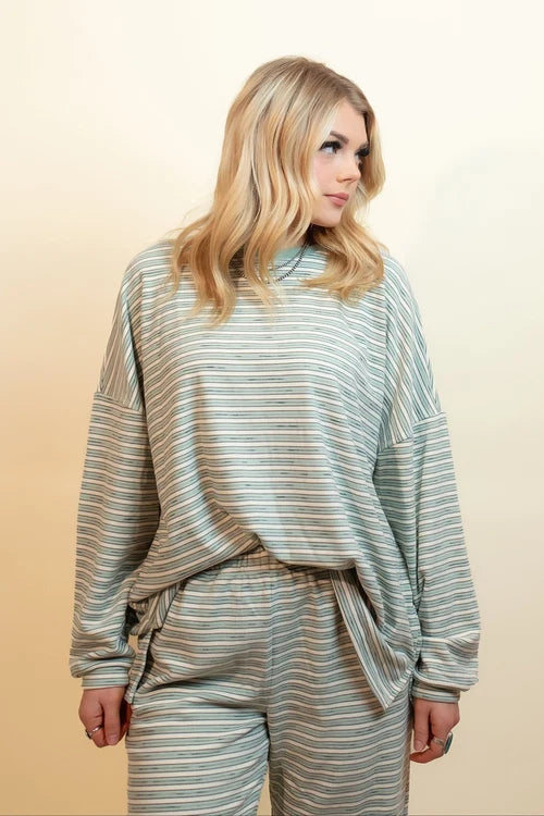 Things between womens pistachio cream striped long sleeve top
