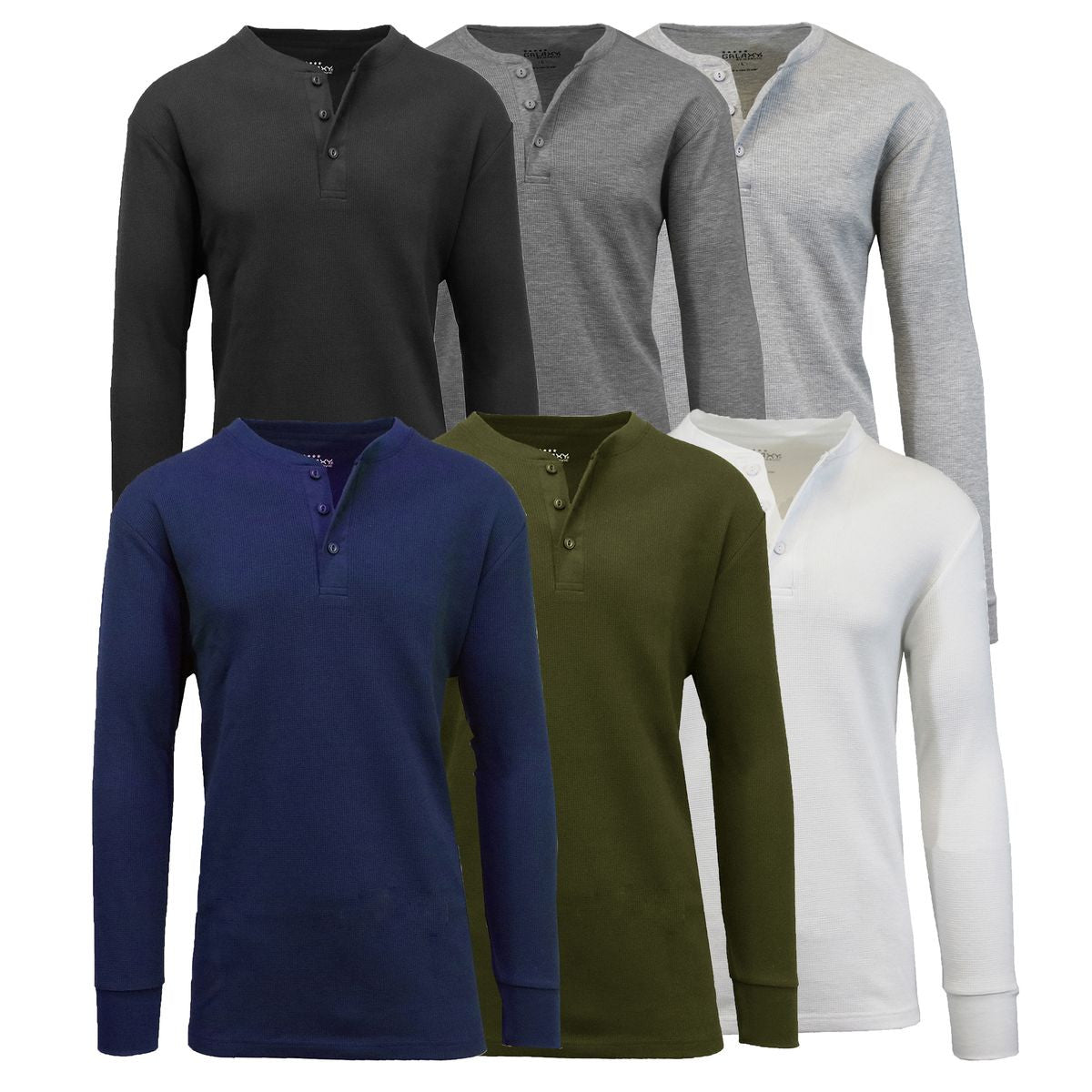 MENS THERMAL WAFFLE KNIT LONG SLEEVE HENLEY SHIRT