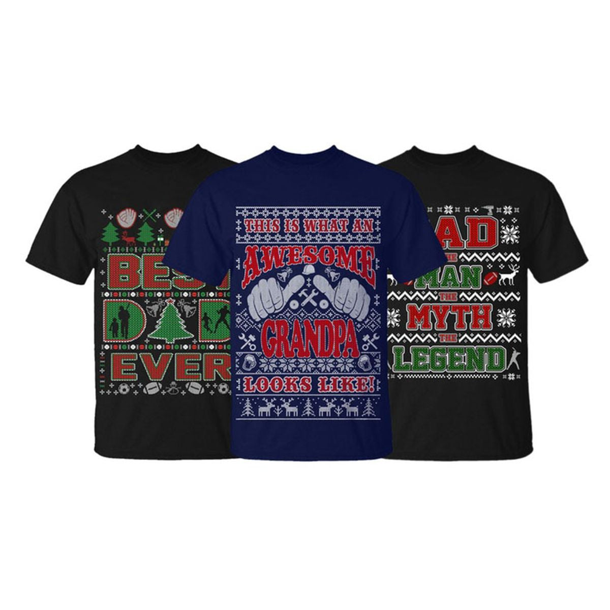 MENS CHRISTMAS SWEATER T SHIRTS DAD AND GRANDPA EDITION