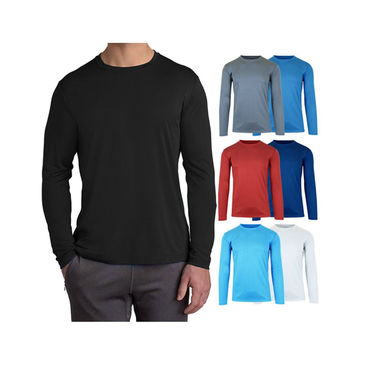 MENS LONG SLEEVE MOISTURE WICKING PERFORMANCE TEE 2 PACK