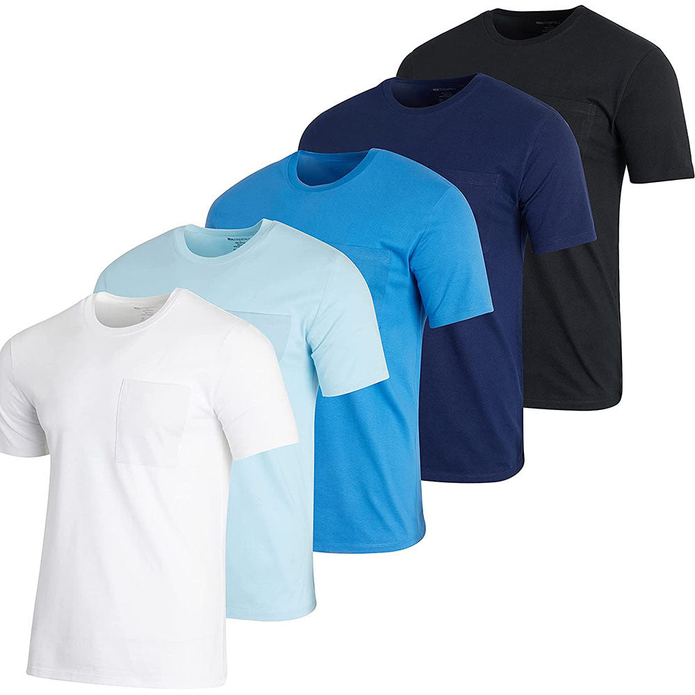 MENS COTTON CREW NECK POCKET T SHIRTS 5 PACK
