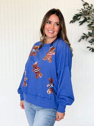 BLUE USA BEAR SEQUIN SWEATSHIRT