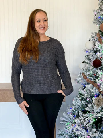GUNMETAL WAFFLE EASE PULLOVER