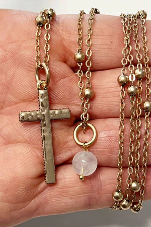 KD15 GOLD DAINTY CROSS NECKLACE WITH MOONSTONE TRUST