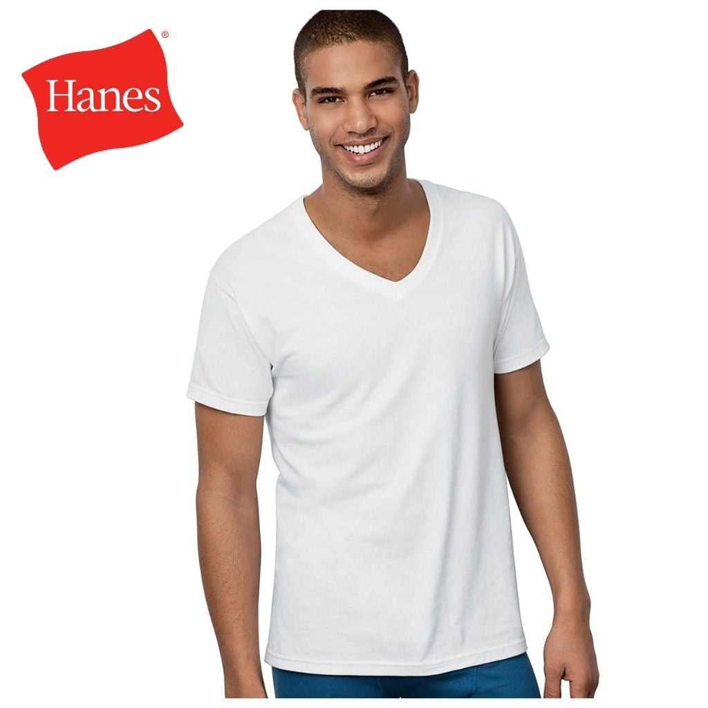 HANES TAGLESS COMFORT SOFT V NECK T SHIRT 6 PACK