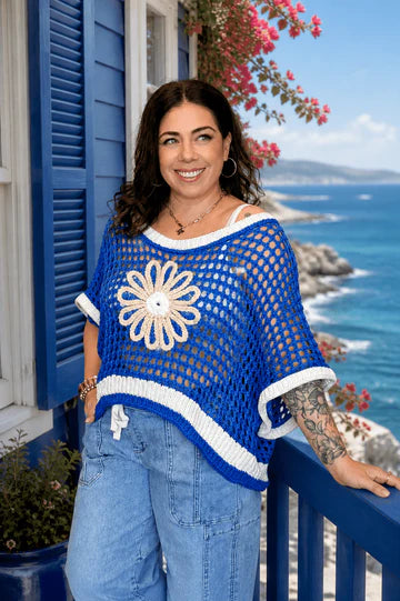 MEADOW BLOOM SLEEVELESS CROCHET SWEATER TOP