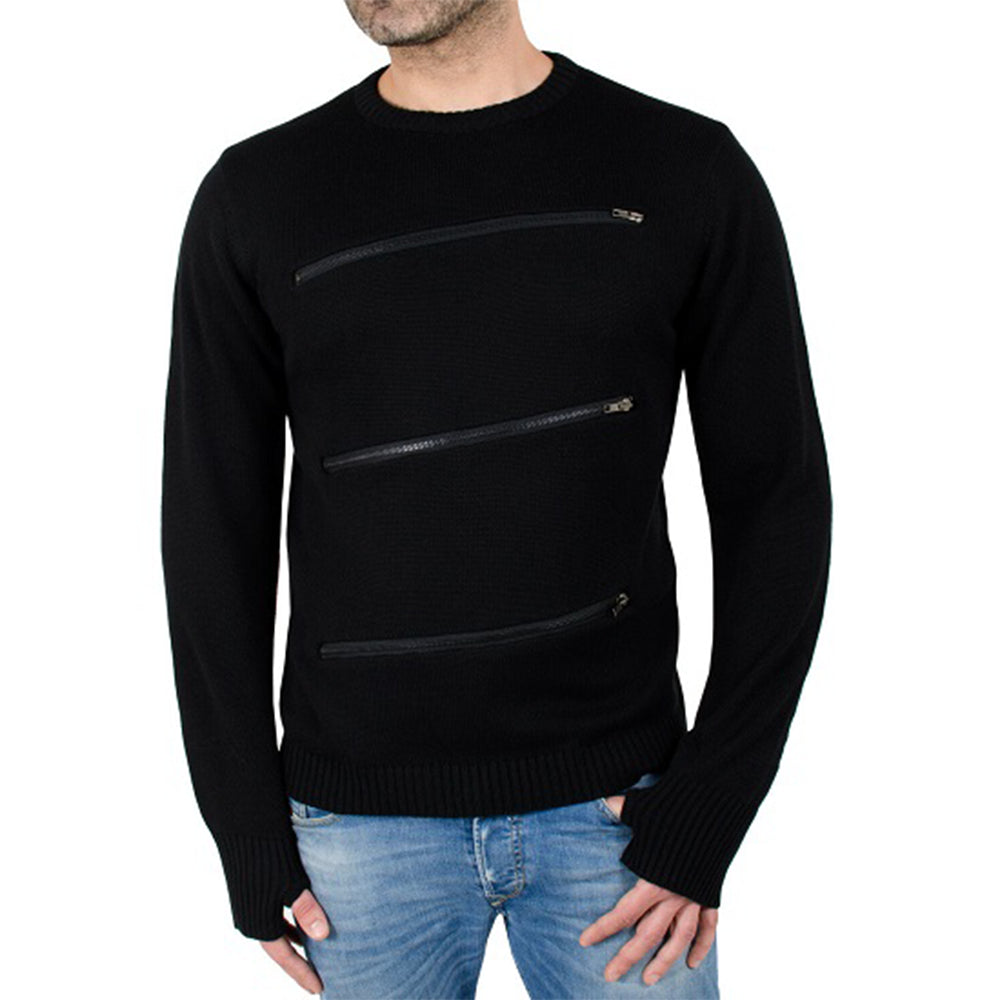 INDIGO STAR MENS CREWNECK PULLOVER SWEATER WITH ZIPPER DETAIL