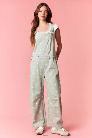 PEACH LOVE OVERSIZED DOT DREAM OVERALLS