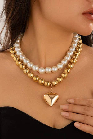 PEARL AND HEART LAYERED NECKLACE
