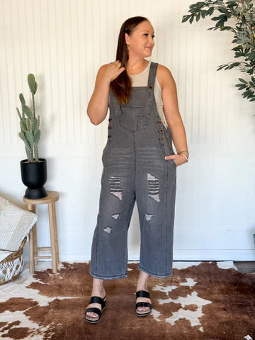 ROCK RIDGE URBAN CHIC WIDE LEG DENIM OVERALL JUMPSUIT