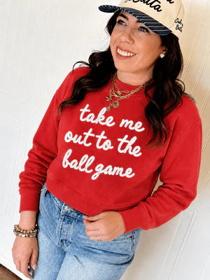 TAKE ME OUT TO THE BALLGAME CROP SWEATSHIRT
