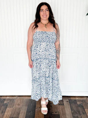 THE BLUE BLOOM SMOCKED HI LO MAXI