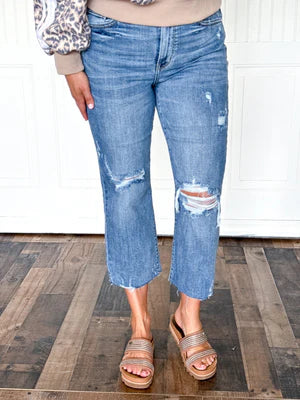 JUDY BLUE HIGHLINE DISTRESSED CROP WIDE LEG