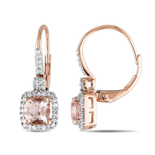 1.30 CARAT MORGANITE AND DIAMOND EARRINGS IN 10K ROSE GOLD