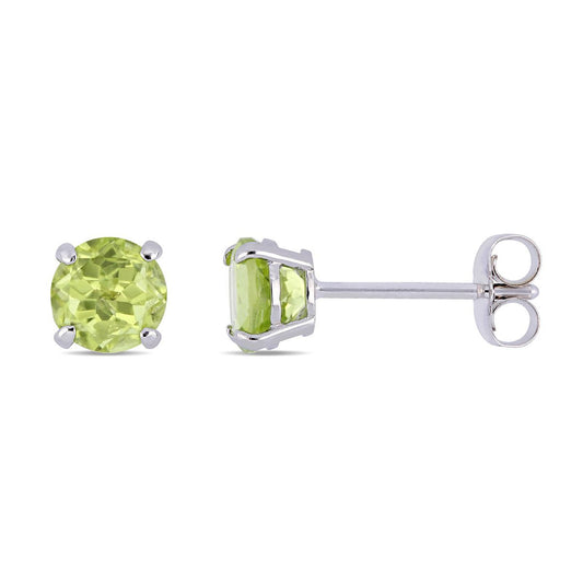 1.12 CARAT ROUND PERIDOT SOLITAIRE EARRINGS IN 14K WHITE GOLD