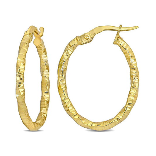 14K YELLOW GOLD OVAL TWISTED AND TEXTURED HOOP EARRINGS