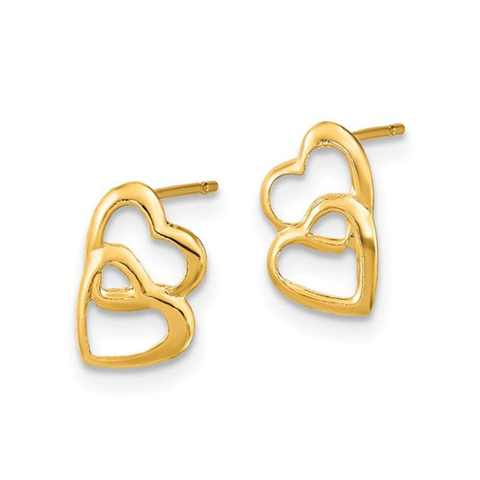 14K YELLOW GOLD DOUBLE HEART POST EARRINGS